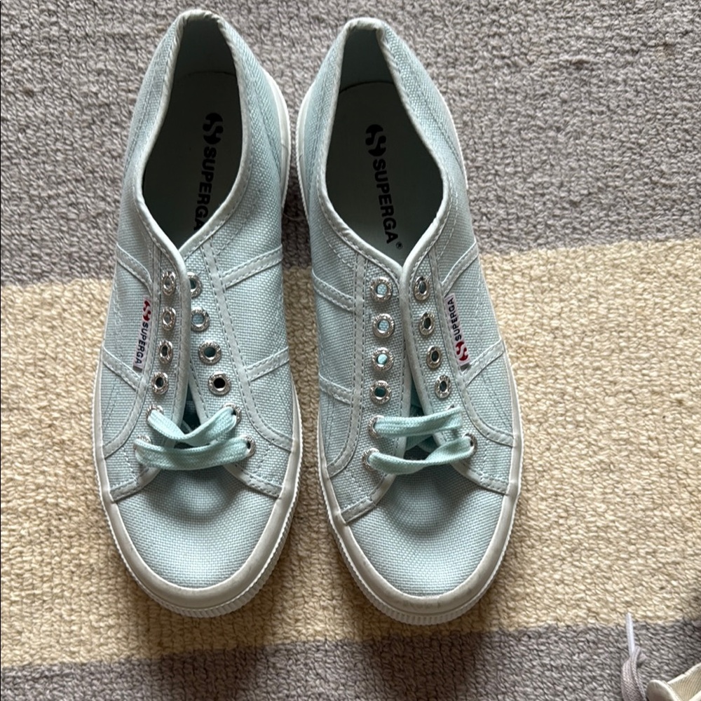 Superga Blue Sneakers with Canvas Upper and White Sole